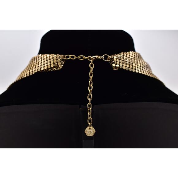 PA Vintage Mesh Chainmail Bib Choker Necklace Gold Chunky Signed 1990s BinBD - Picture 6 of 12